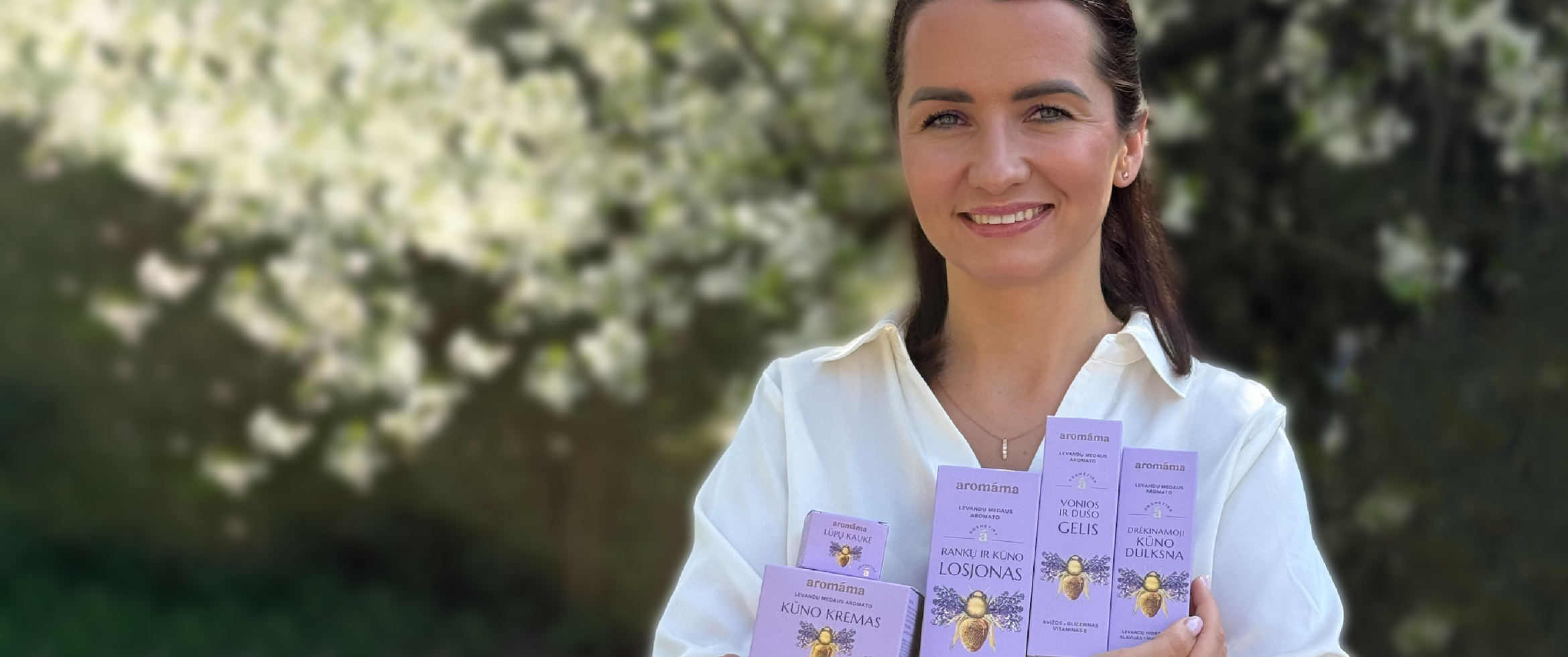 Giedrė, założycielka aromámy, prezentuje nową kolekcję pachnącą lawendą i miodem: „To dzięki Arvydasowi jestem dziś tu, gdzie jestem”. 